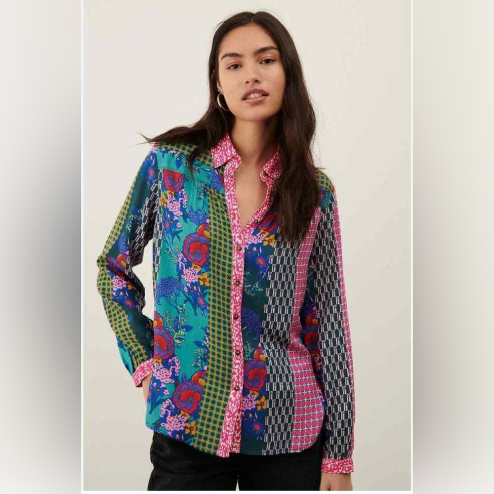 Maeve by Anthropologie The Paz Mixed Print Button-Down Blouse size XS